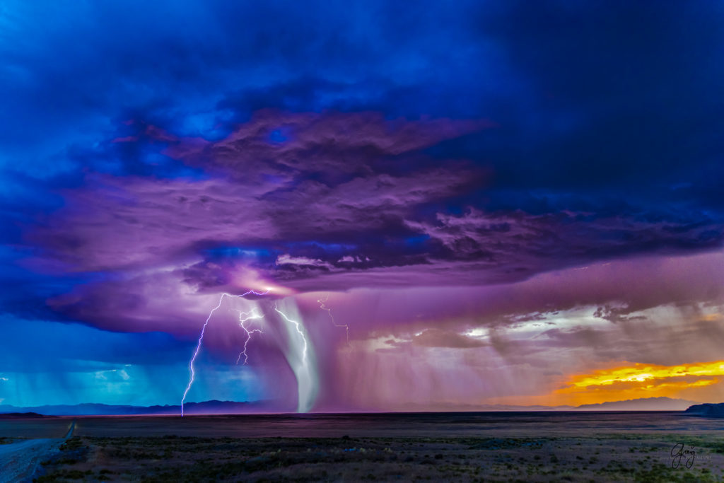sunset, sunset after storm Utah's West desert, storm clouds at sunset, lightning strike during thunderstorm Utah's West Desert