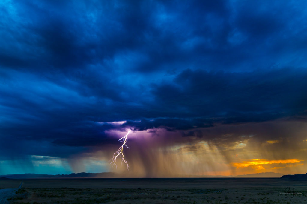 sunset, sunset after storm Utah's West desert, storm clouds at sunset, lightning strike during thunderstorm Utah's West Desert