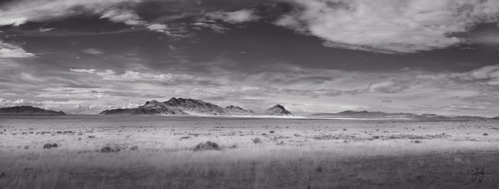 Black and white panorama of Utah's West desert